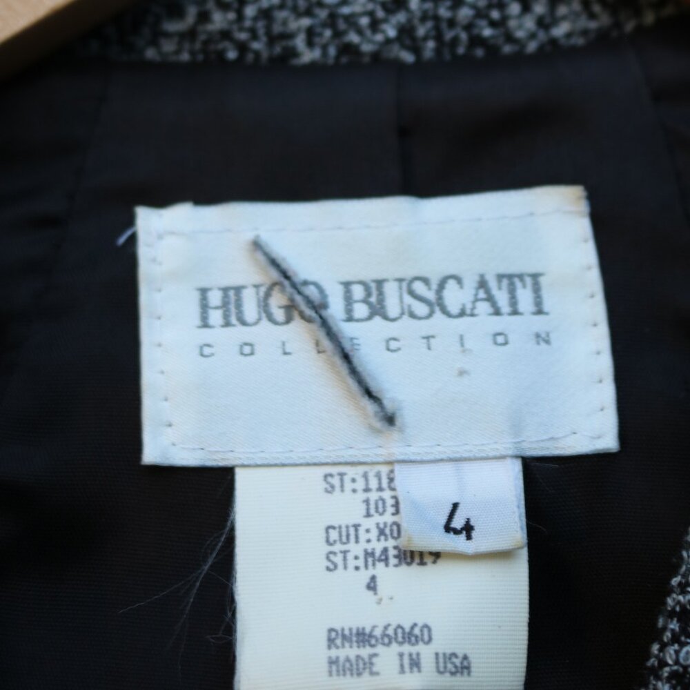 Hugo Buscati Made in USA Black White Tweed Short 3 Button Blazer Jacket Sz 4 - Picture 3 of 5